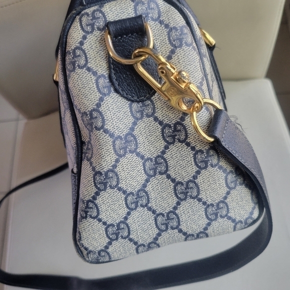 GUCCI VINTAGE BLUE MONGRAM OPHIDIA BOSTON BAG.,AUTHENTIC. - Picture 5 of 17